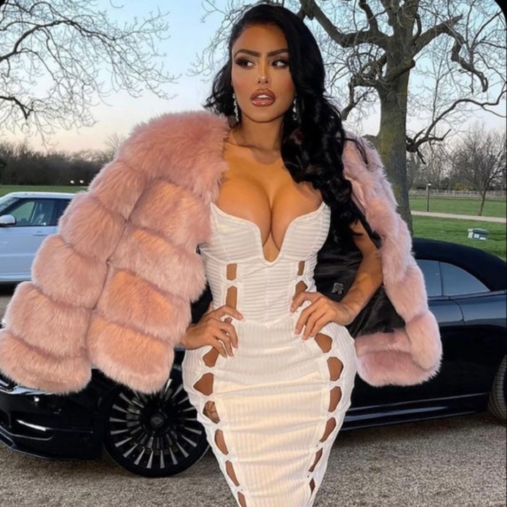 Pink fur crop jacket